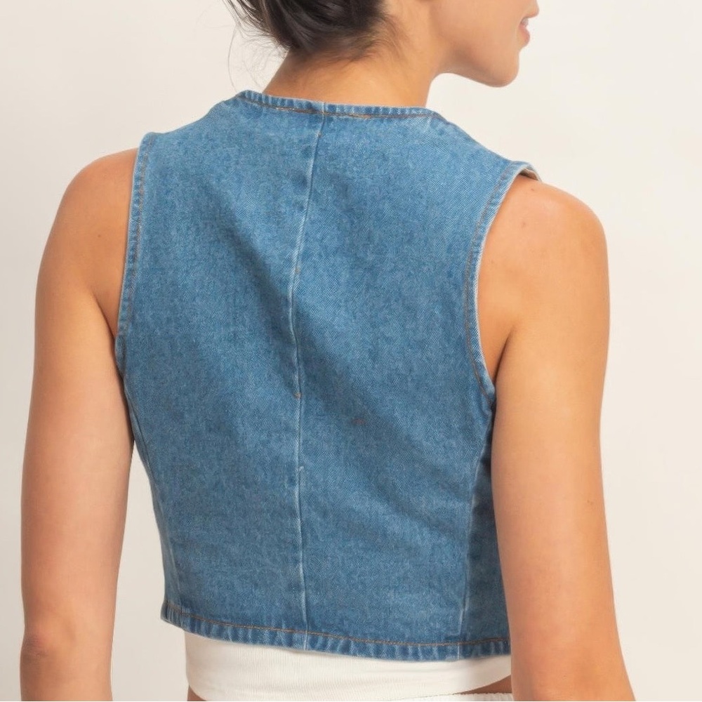 V-neck Sleeveless Denim Vest - Picture 6 of 6